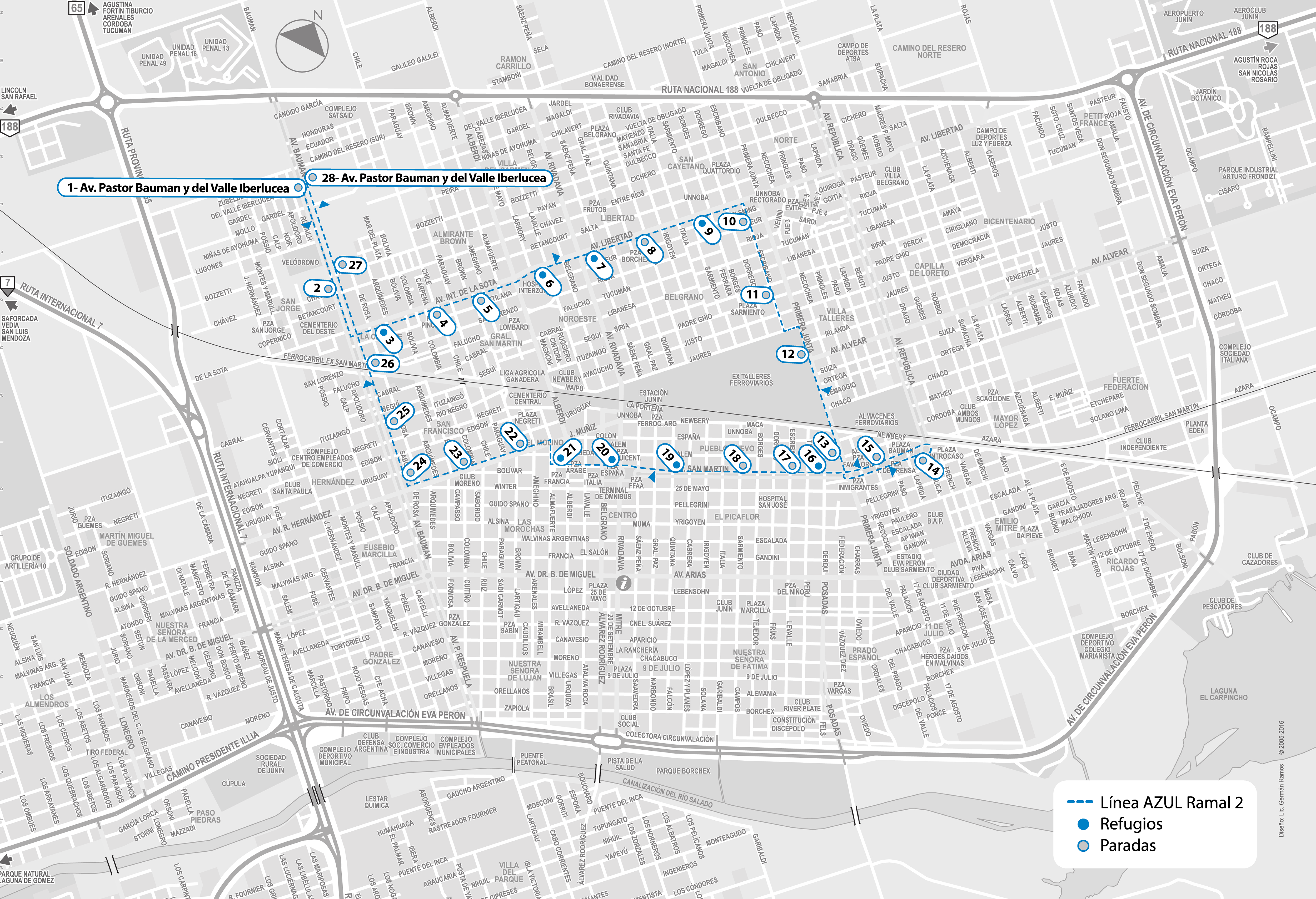 En la imagen se observa el mapa de recorrido de la linea azul ramal 2