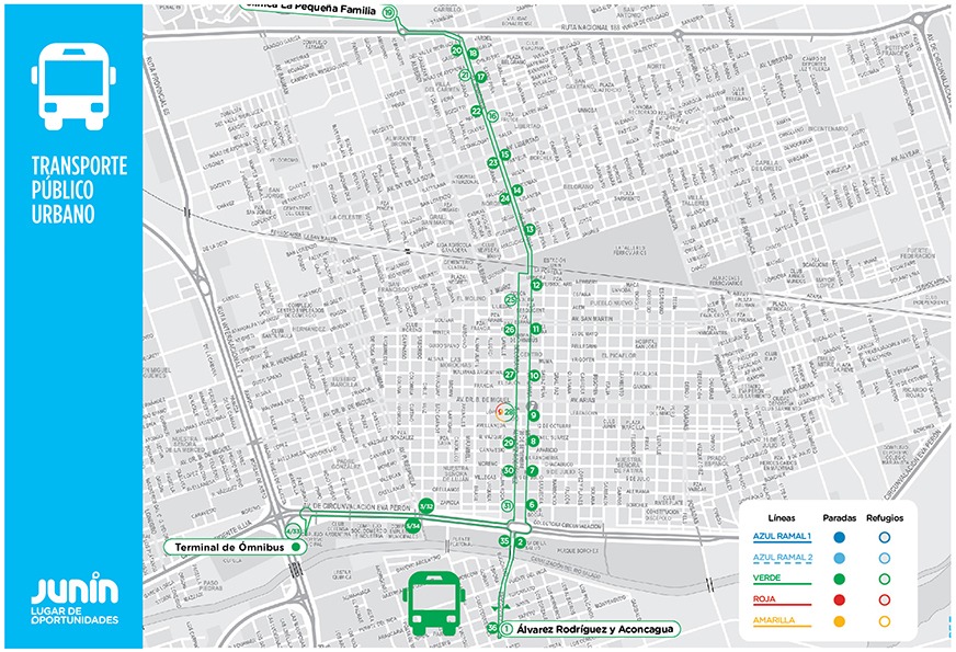 En la imagen se observa el mapa de recorrido de la linea verde