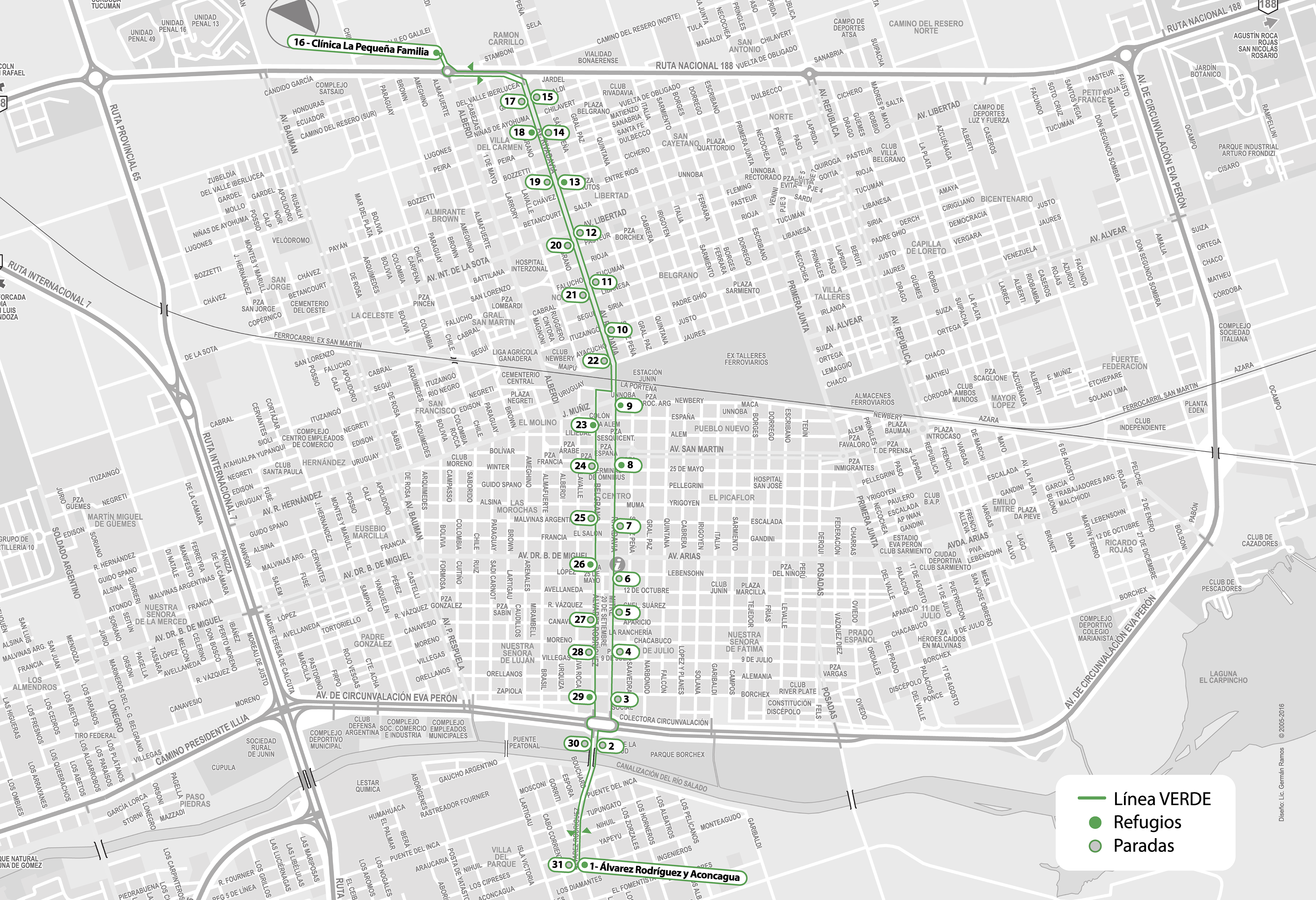 En la imagen se observa el mapa de recorrido de la linea verde